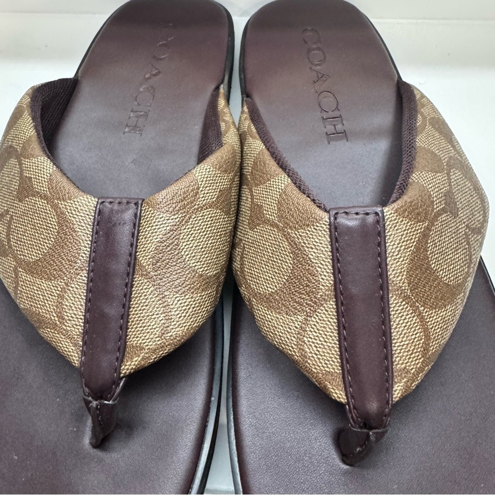 Coach Men’s Signature Canvas Flip Flop Sandals Size 10D G4921 New No Box/Tags - Picture 4 of 14